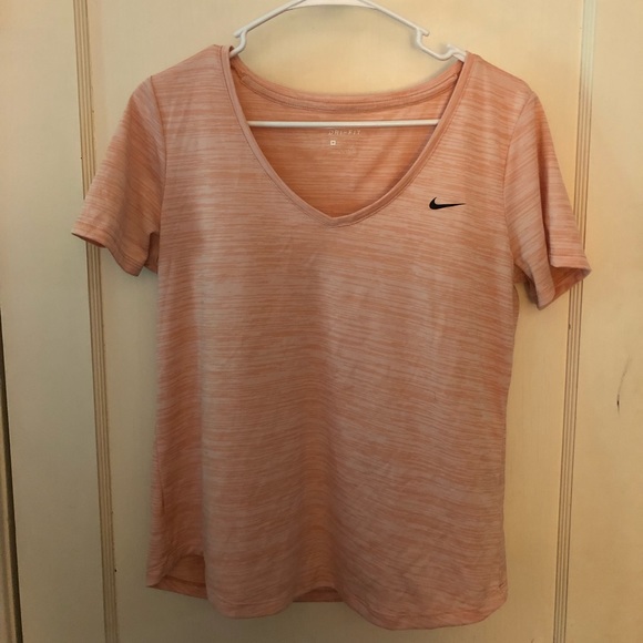 Nike Dri-Fit, V Neck, Short Sleeve Workout Shirt, Pink, Size Medium - Picture 5 of 7